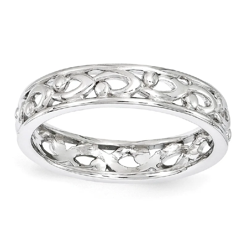 High-End Sparkle, Low-End Prices – Jewelry Sale Live 4.25mm Rhodium Plated Sterling Silver Stackable Carved Band