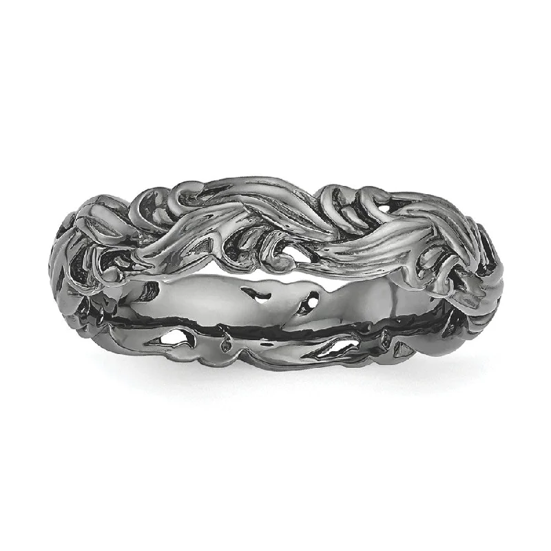 Limited-Time Jewelry Sale – Don't Miss These Deals 4.5mm Black Plated Sterling Silver Stackable Carved Band