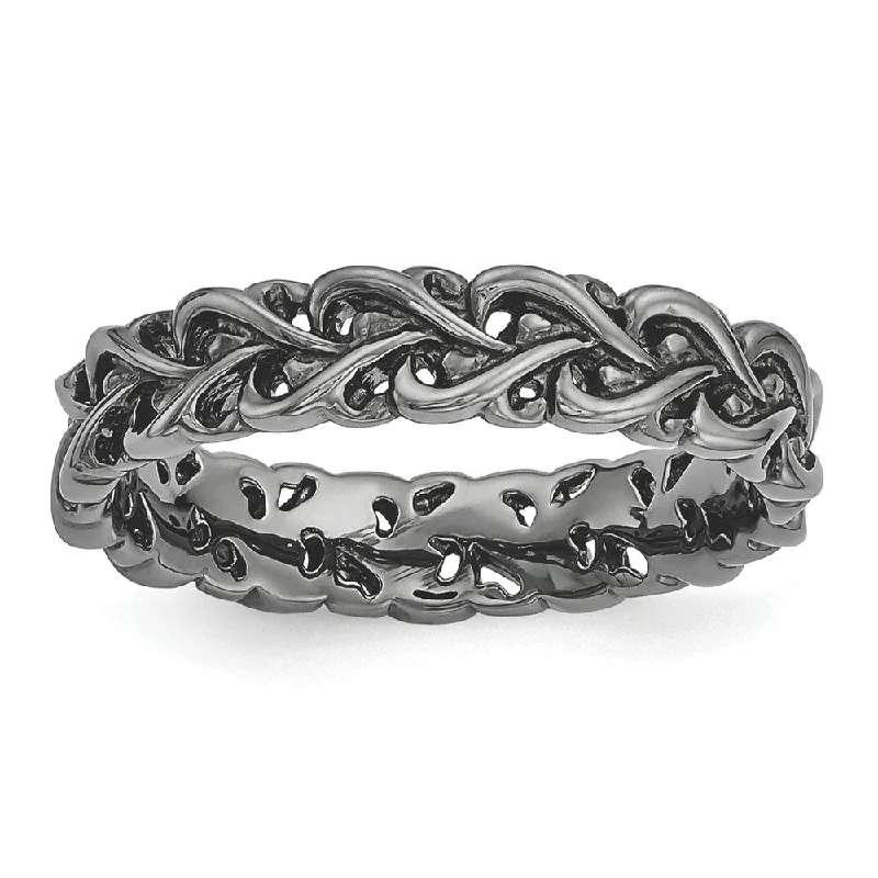 Jewelry Deals That Sparkle – Shop Today 4.5mm Black Plated Sterling Silver Stackable Carved Heart Band