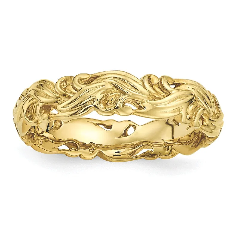 Shop Dazzling Jewelry At The Best Prices 4.5mm Gold Tone Plated Sterling Silver Stackable Carved Band