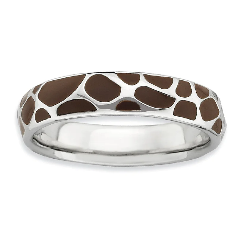 Affordable Luxury Jewelry – Style At A Great Price 4.5mm Silver and Enamel Stackable Animal Brown Print Band
