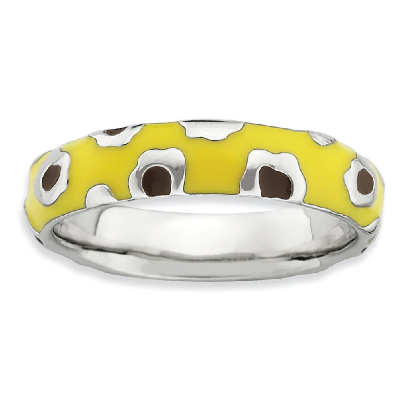 Last Chance To Shop High-End Jewelry At Markdown Prices 4.5mm Silver and Enamel Stackable Animal Yellow Print Band