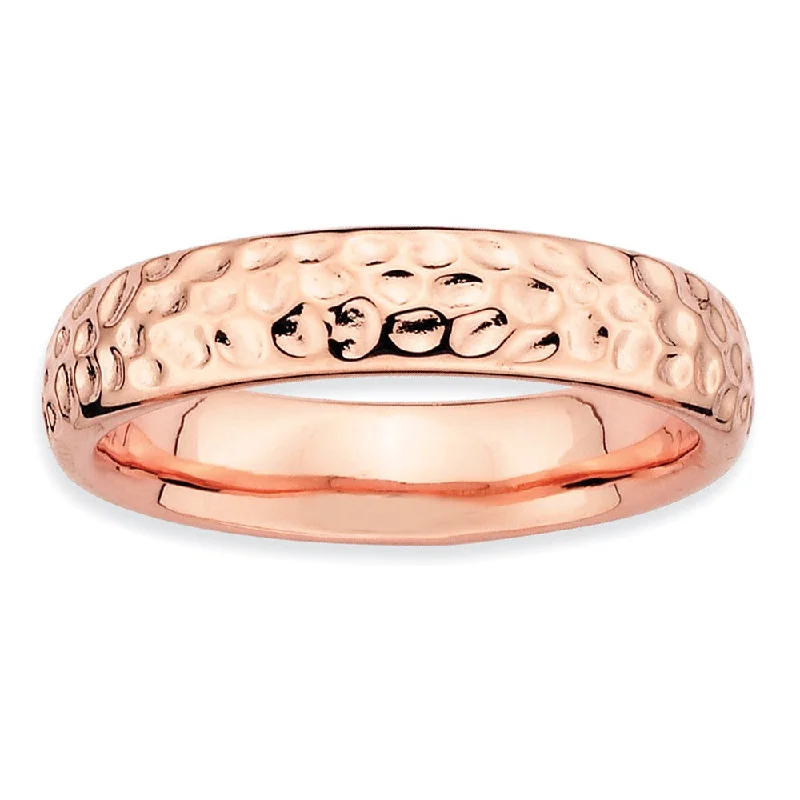 Shop Stylish Jewelry Now And Save Big 4.5mm Stackable 14K Rose Gold Plated Silver Hammered Band