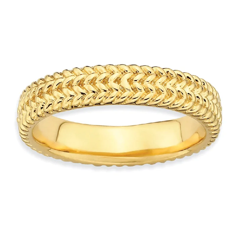 Exclusive Jewelry Sale – Shine For Less 4.5mm Stackable 14K Yellow Gold Plated Silver Wheat Band