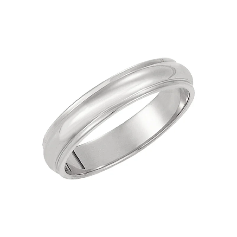 4mm Half Round Ridged Edge Band in 14k White Gold