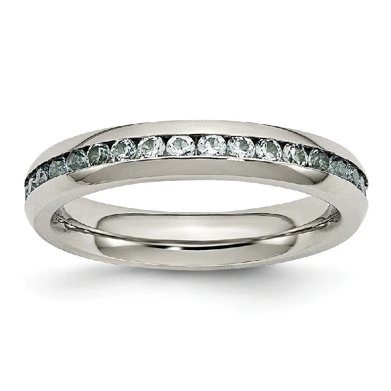 Don't Miss Our Biggest Jewelry Sale Of The Season 4mm Stainless Steel And Light Blue Cubic Zirconia Stackable Band