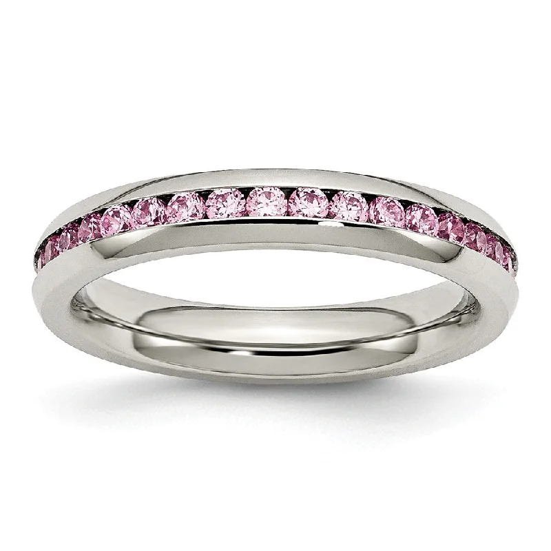 Jewelry Sale Bonanza – Grab Your Sparkle Now 4mm Stainless Steel And Light Pink Cubic Zirconia Stackable Band