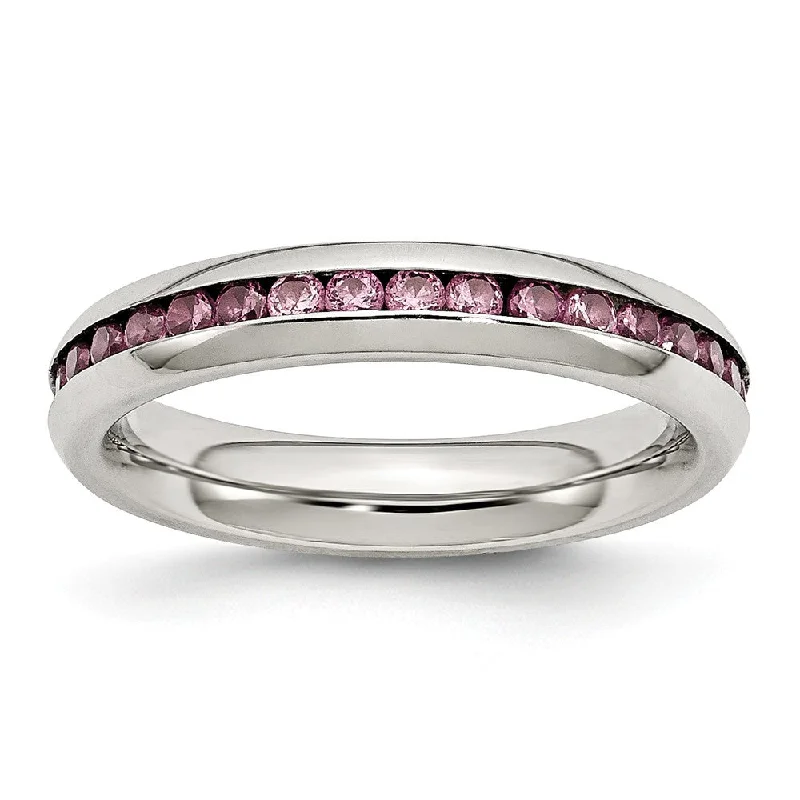 Get The Jewelry You Love At A Price You Love 4mm Stainless Steel And Pink Cubic Zirconia Stackable Band
