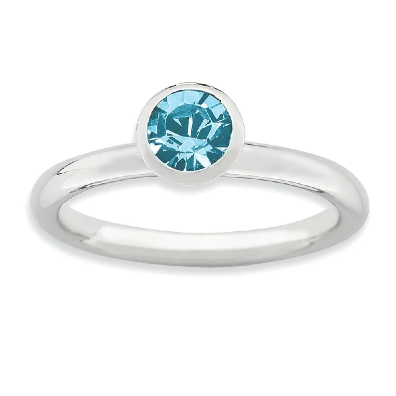 Shop High-Quality Jewelry At Jaw-Dropping Discounts 5mm Faceted Light Blue Crystal Sterling Silver Stackable Ring