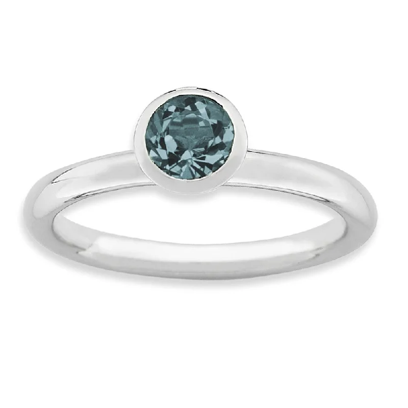 Final Call For Exquisite Jewelry At Reduced Rates 5mm High Profile Silver with Round Blue Crystals Stack Ring
