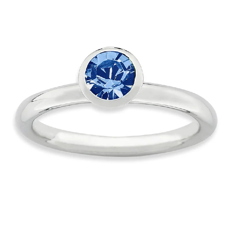 Huge Markdowns On Premium Jewelry Styles 5mm High Profile Sterling Silver w/ Blue Crystals Stack Ring