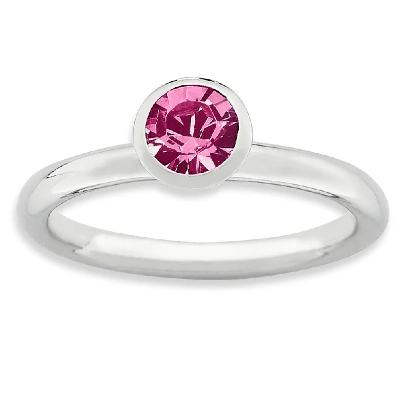 Unmissable Jewelry Sale – Shop Before It's Too Late 5mm High Profile Sterling Silver w/ Pink Crystals Stack Ring