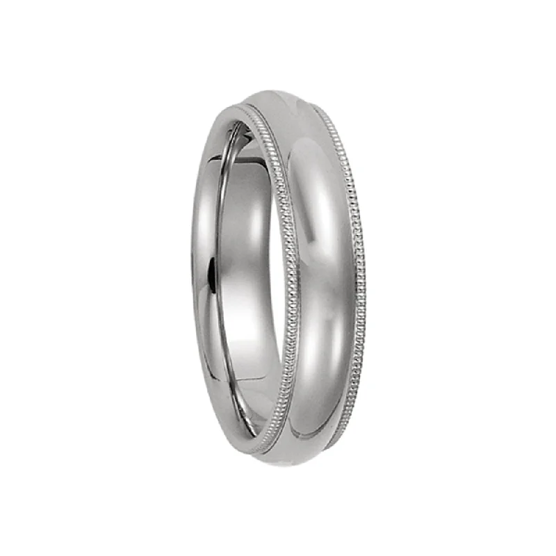 5mm Milgrain Edge Comfort Fit Domed Band in Platinum