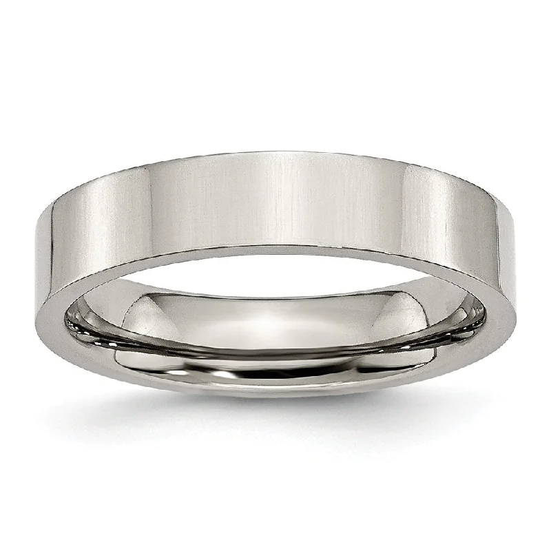 5mm Polished Stainless Steel Flat Comfort Fit Wedding Band