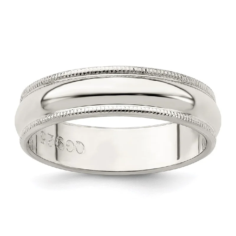 5mm Sterling Silver Half Round Milgrain Edge Standard Fit Band