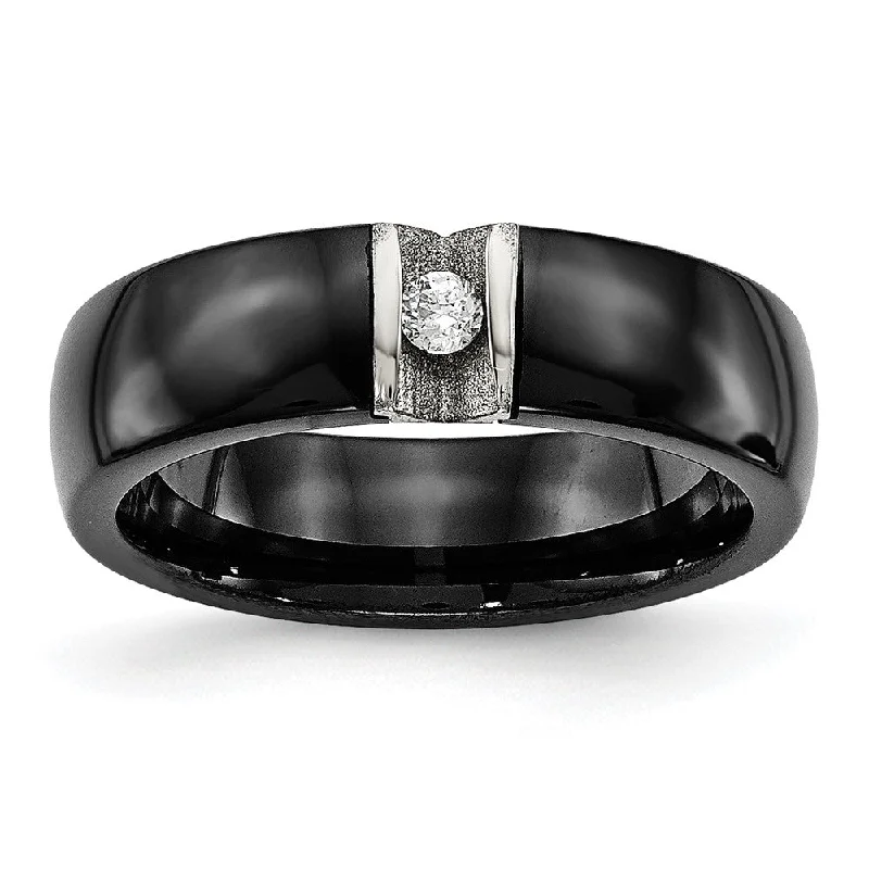 6mm Black Ceramic, Stainless Steel & CZ Standard Fit Band