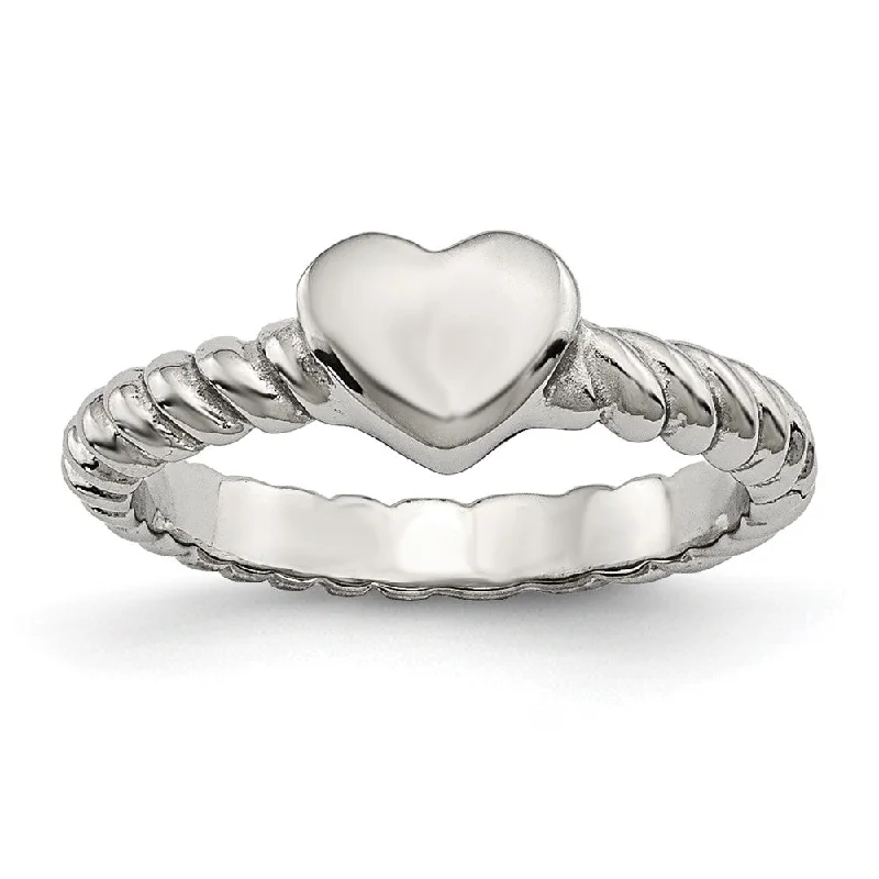 6mm Stainless Steel Polished Twisted Heart Ring