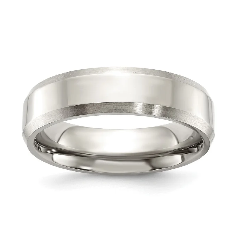 6mm Titanium Polished & Brushed Beveled Edge Comfort Fit Band