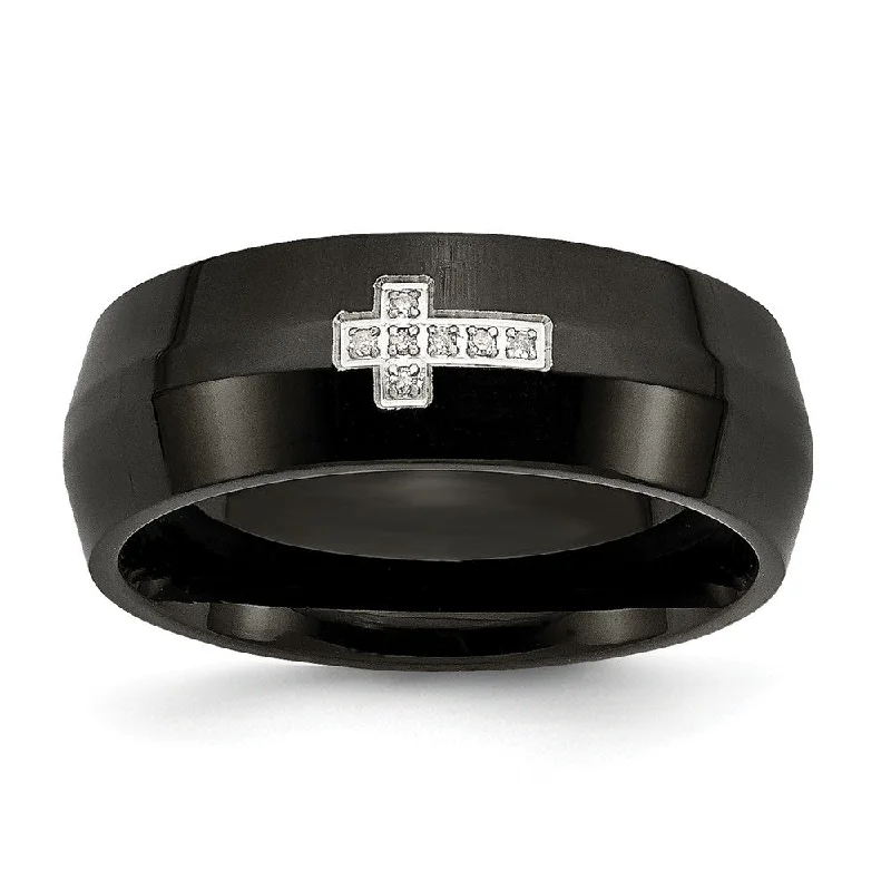 Special Sale On Handcrafted Jewelry – Shop Today 8mm Black Plated Stainless Steel .02Ctw Diamond Cross Comfort Fit Band