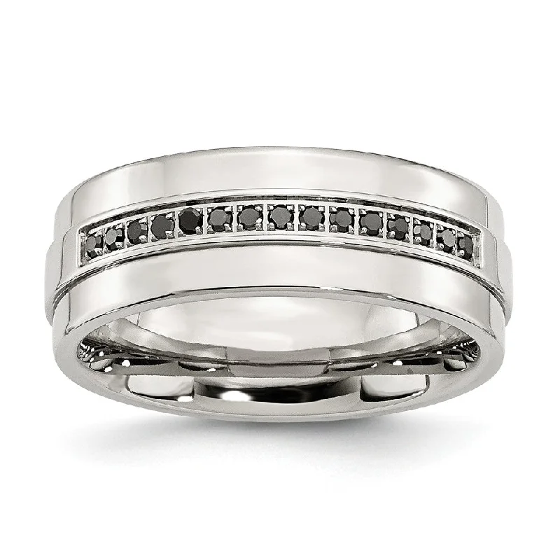 Save On Luxury Jewelry Pieces – Limited-Time Offers 8mm Stainless Steel & 1/6 Ctw Blk Diamond Ridged Edge Comfort Fit Band