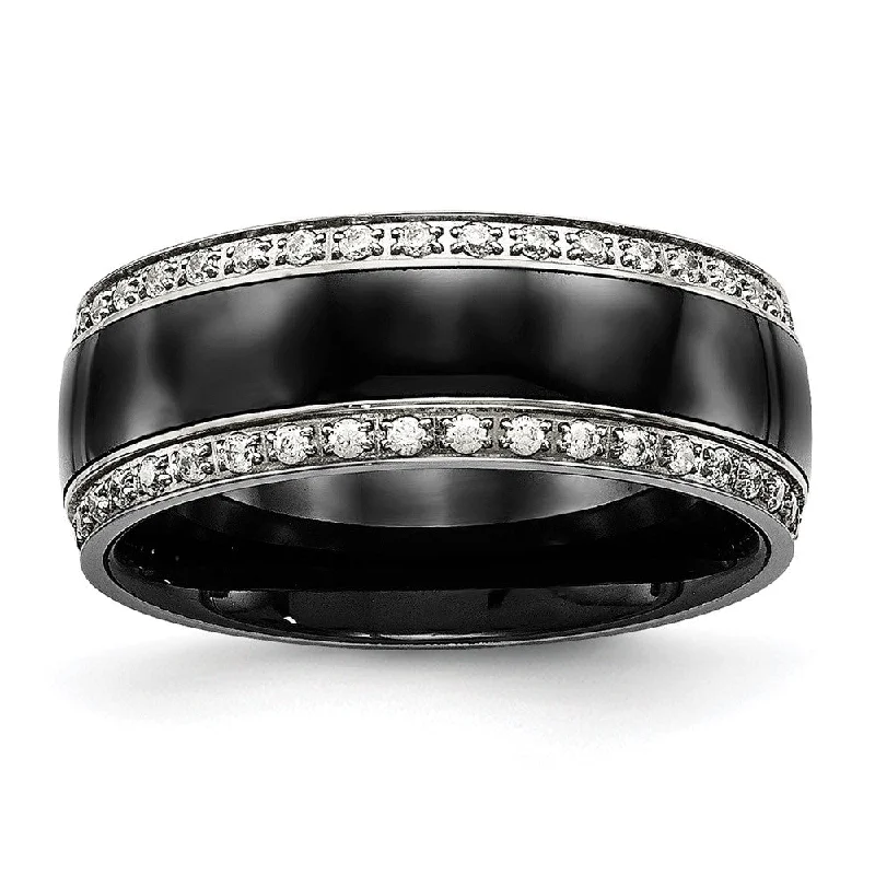 8mm Stainless Steel, Black Ceramic & CZ Standard Fit Band