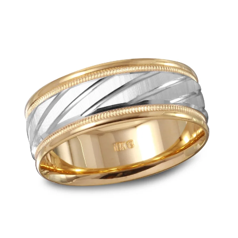 8MM Wedding Ring in 10KT White and Yellow Gold. Size 10