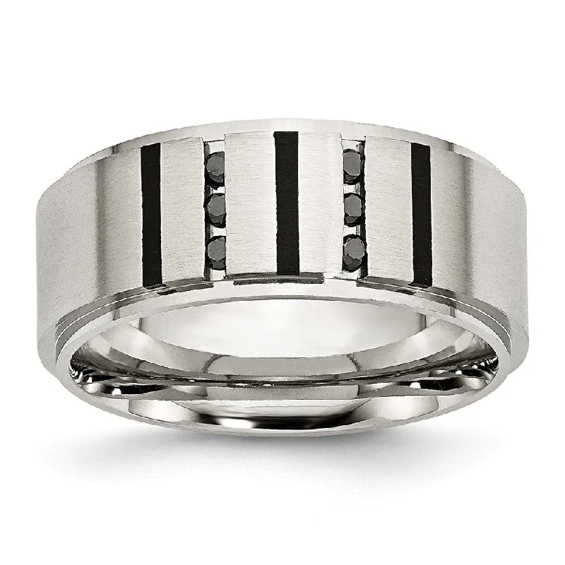 Shop Stylish Jewelry Now And Save Big 9mm Stainless Steel & 1/6 Ctw Black Diamond Ridge Comfort Fit Band