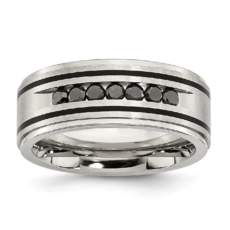 Stunning Jewelry At A Fraction Of The Price 9mm Two Tone Stainless Steel & 1/2 Ctw Black Diamond Comfort Fit Band