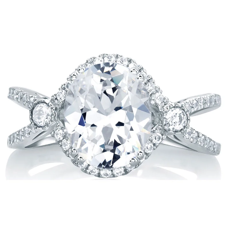 A.Jaffe Deco Double Shank Bubble Prong Engagement Ring with Oval Center Diamond MES648/134