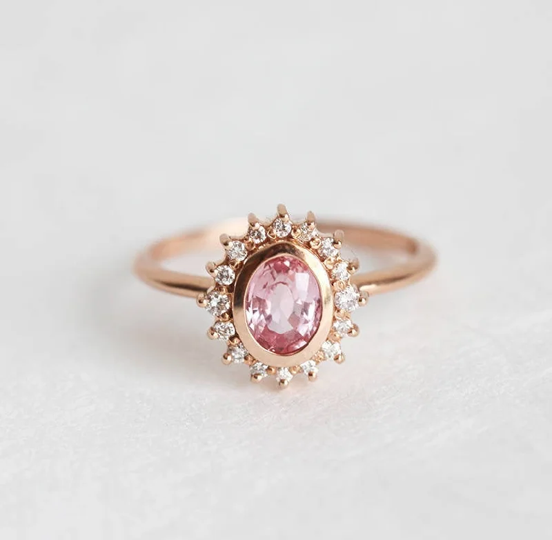 Angie Peach Pink Sapphire Diamond Ring