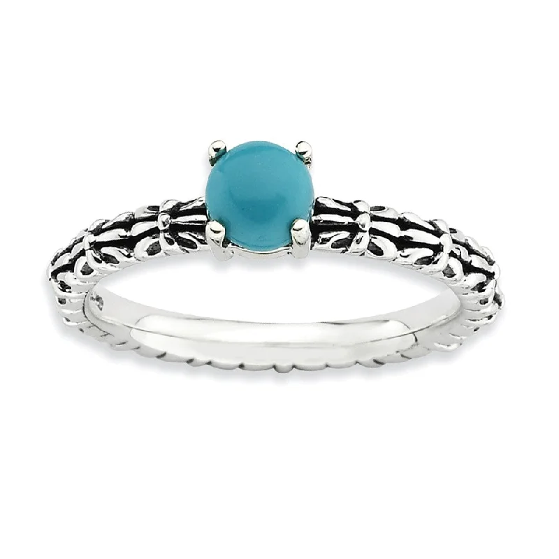 Fashion-Forward Jewelry At Incredible Prices Antiqued SS Stackable Turquoise Ring