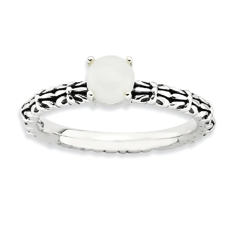 Elevate Your Outfit With Discounted Statement Jewelry Antiqued SS Stackable White Agate Ring
