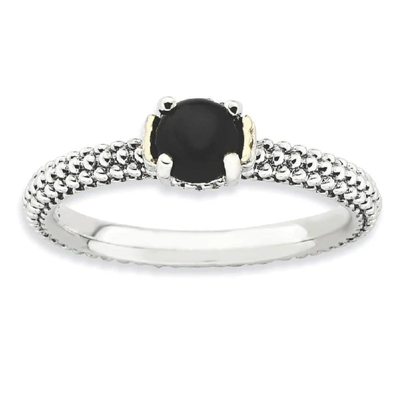 Celebrate Every Occasion With Sparkling Savings Antiqued Sterling Silver & 14K Gold Plated Stackable Onyx Ring