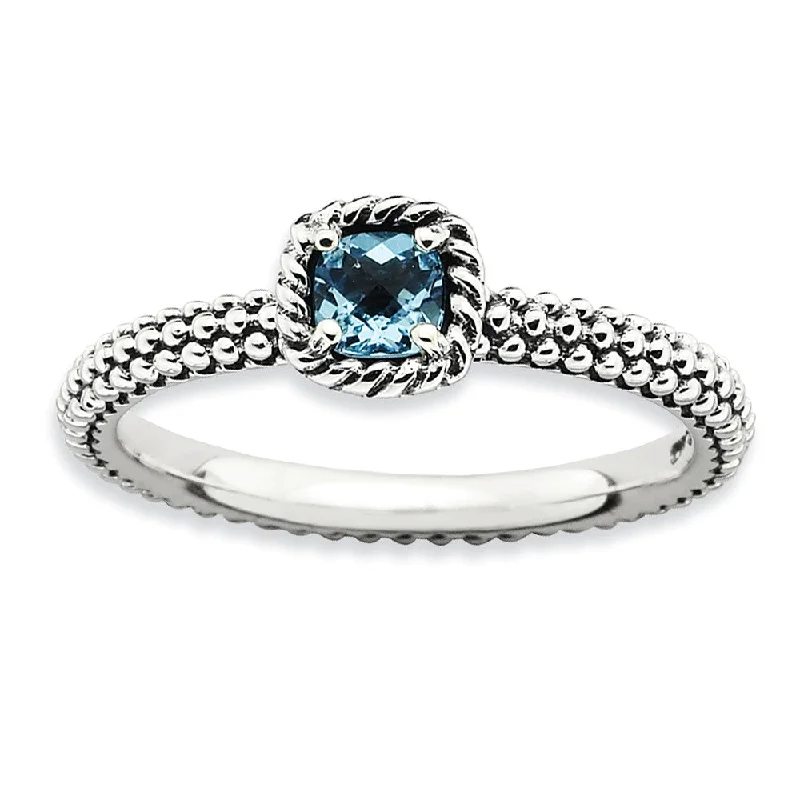 Affordable Luxury Jewelry For Every Occasion Antiqued Sterling Silver Stackable Blue Topaz Ring