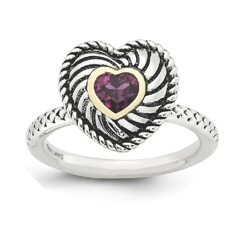 Antiqued Sterling Silver Stackable Rhodolite Garnet Heart Ring