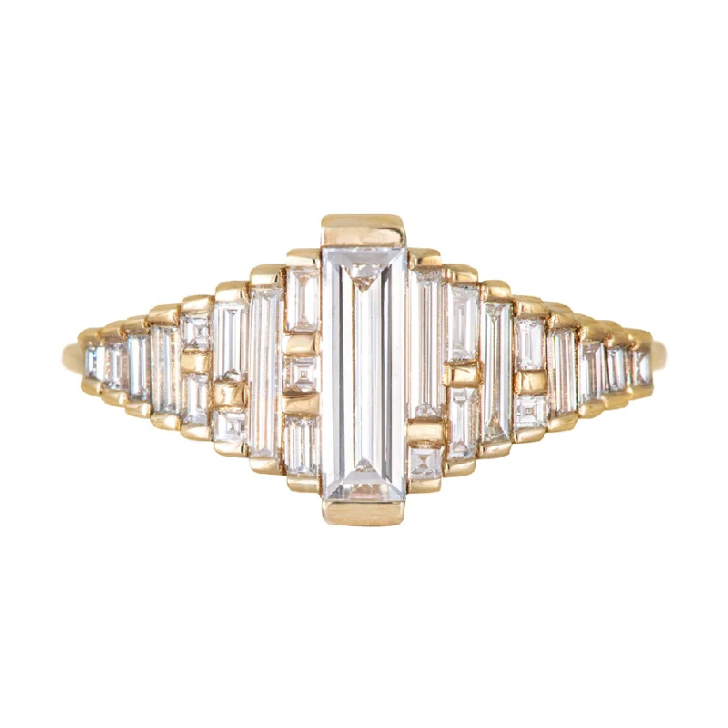 Baguette Diamond Ring with Gradient Diamonds and Gold Details