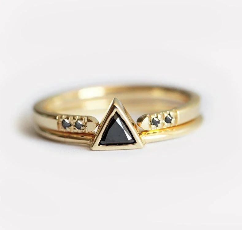 Black Diamond Ring, Triangle Diamond Wedding Ring Set