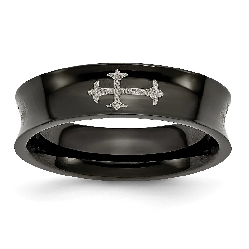 Black IP Stainless Steel Concave 6MM Cross Band