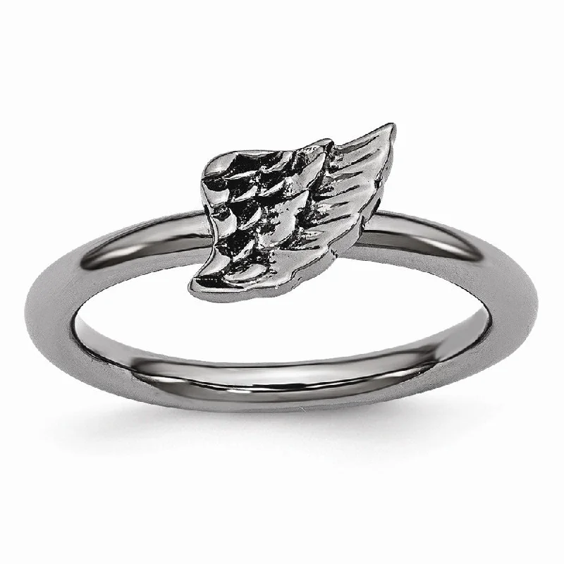 Don't Miss Out On Bestselling Jewelry At Special Prices Black Plated Sterling Silver Stackable 6mm Angel Wing Ring