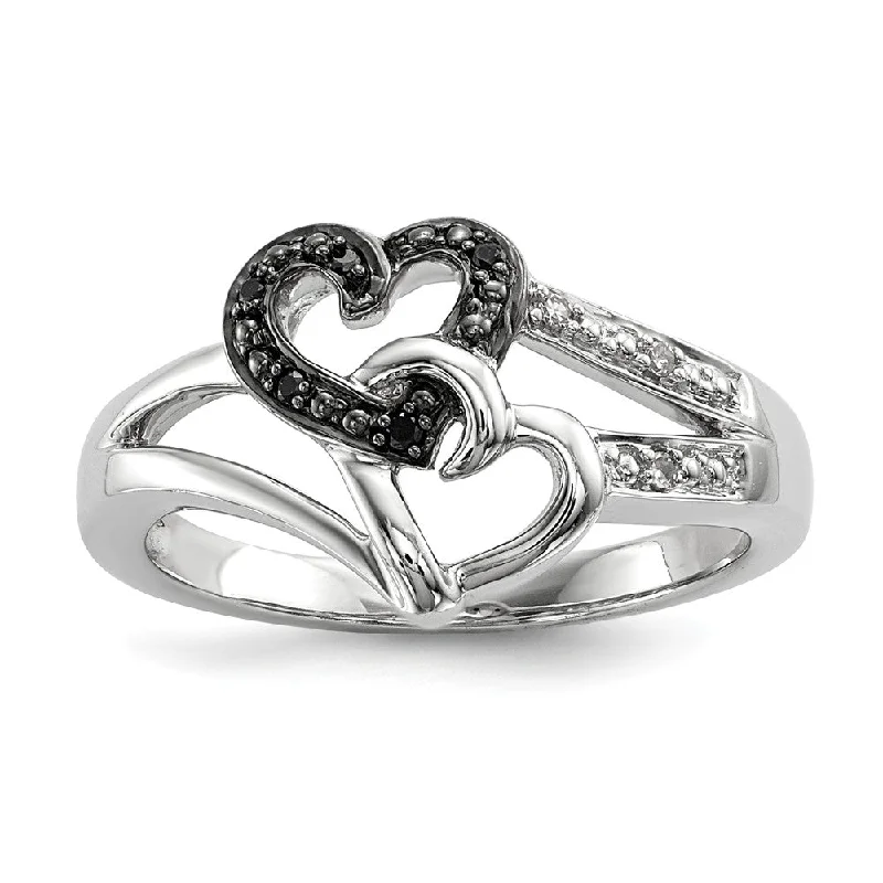 Affordable Elegance – Premium Jewelry At Special Prices Black & White Diamond Double Heart Tapered Ring in Sterling Silver Affordable Elegance – Premium Jewelry At Special Prices Black & White Diamond Double Heart Tapered Ring in Sterling Silver