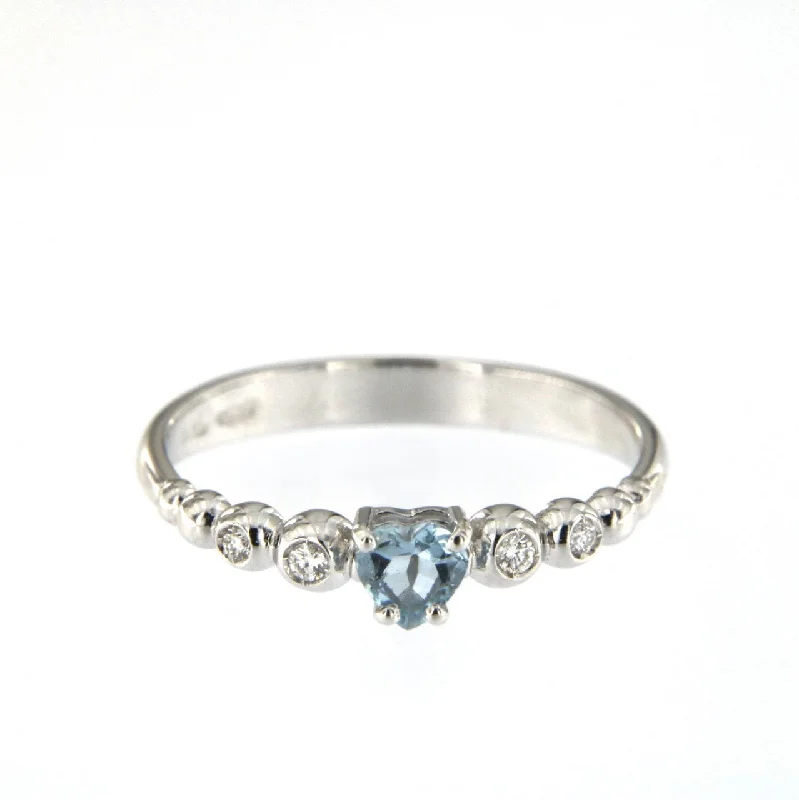 Exclusive Jewelry Offers – Sparkle For Less Bubble Heart 18K White Gold Ring w. Diamonds & Aquamarine