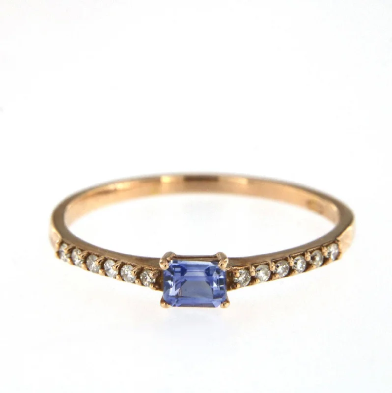 Exclusive Gemstone Jewelry At Special Prices Candy 18K Rose Gold Ring w. Blue Sapphire & Diamonds
