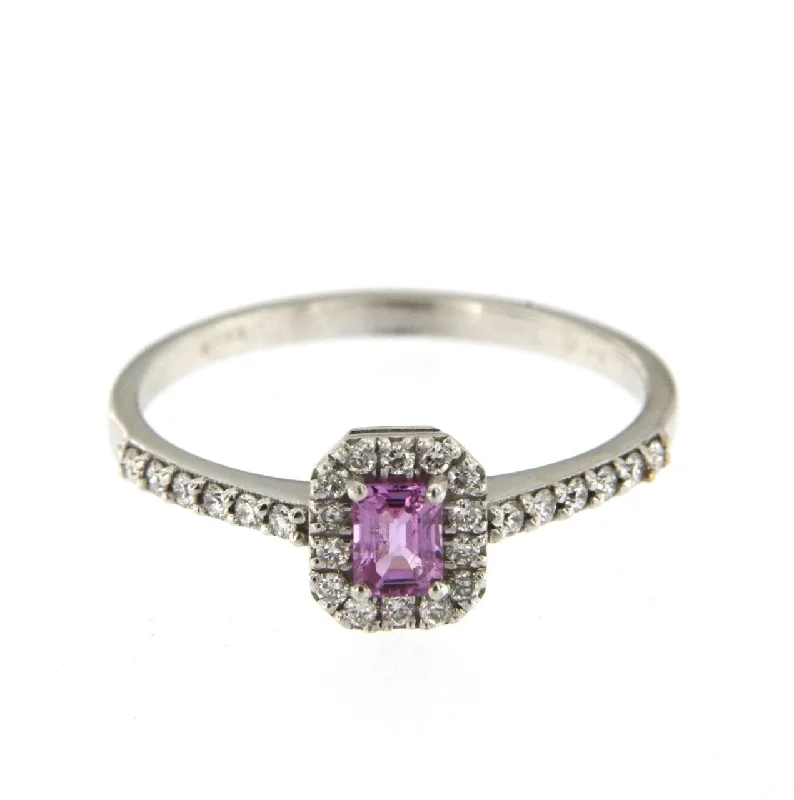Chic, Trendy, And Affordable Jewelry Sale Candy 18K White Gold Ring w. Diamonds & Pink Sapphire