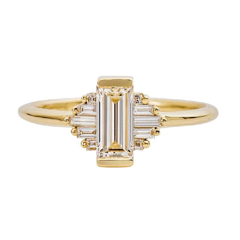 Classic Art Deco Engagement Ring with Baguette Cut Diamonds