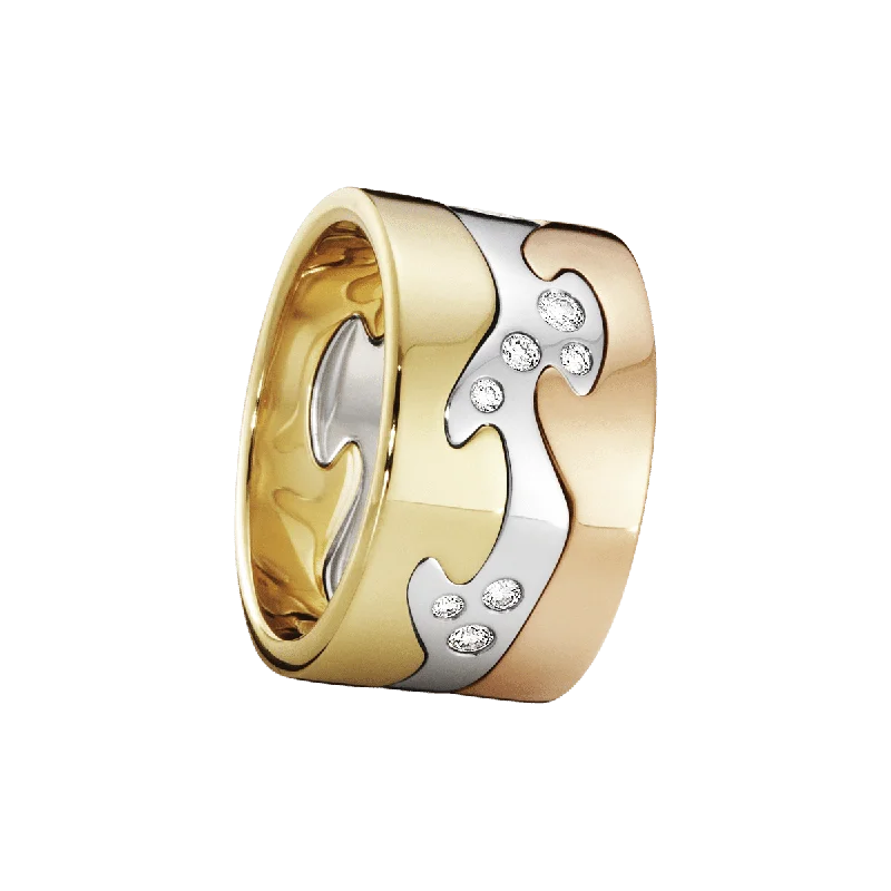 Fusion 18K Rose Gold, Gold & White Gold Ring w. Diamonds