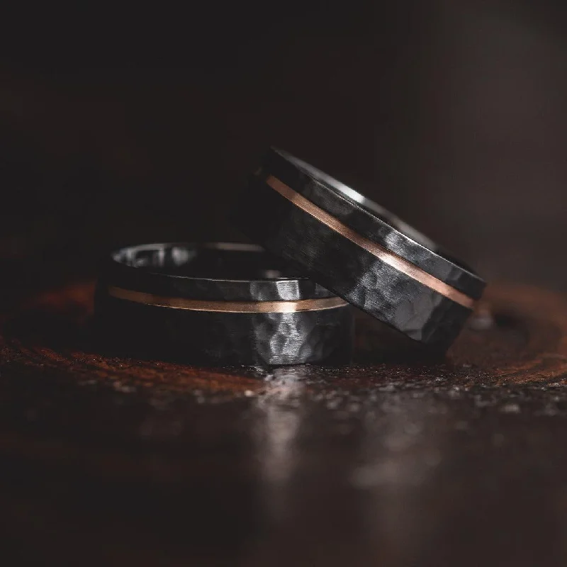 "Hades" Hammered Black Zirconium x Rose Gold strip- 8mm