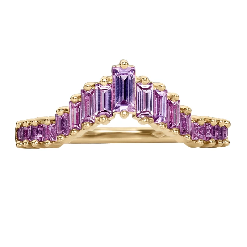 Lilac Sapphire Baguette Curved Tiara Ring