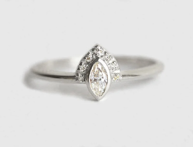 Ivona Marquise Diamond Engagement Ring With Pave Diamonds