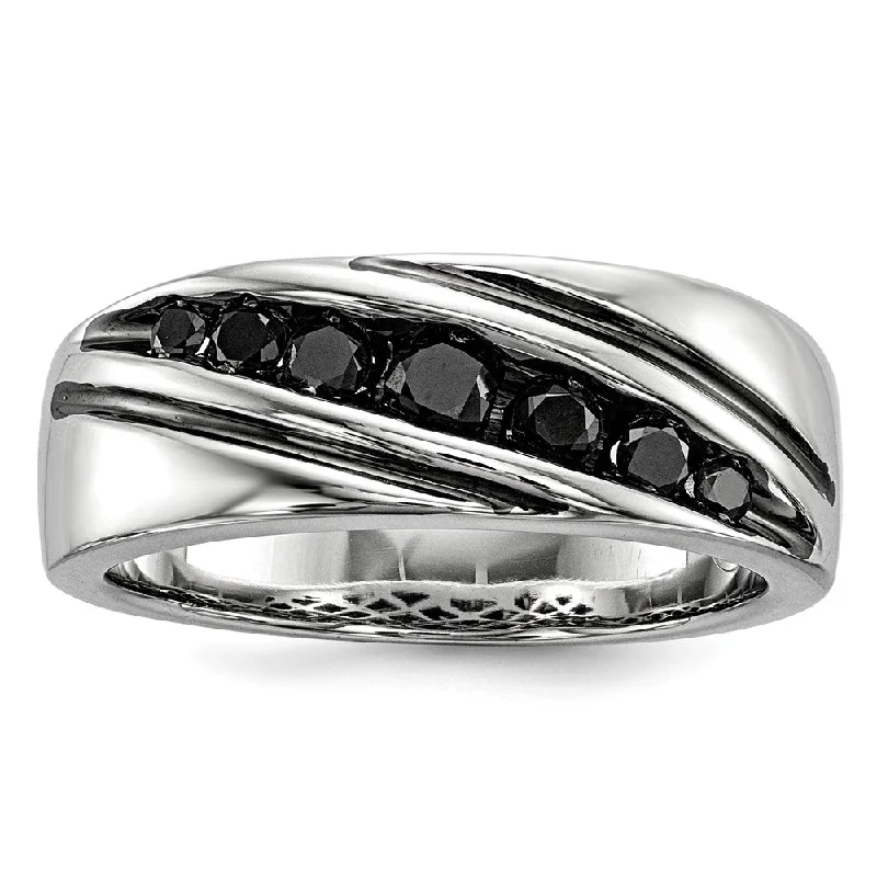Don't Miss Out On Jaw-Dropping Jewelry Discounts Men's 1/2 Cttw Black Diamond Band in Rhodium Plated Sterling Silver