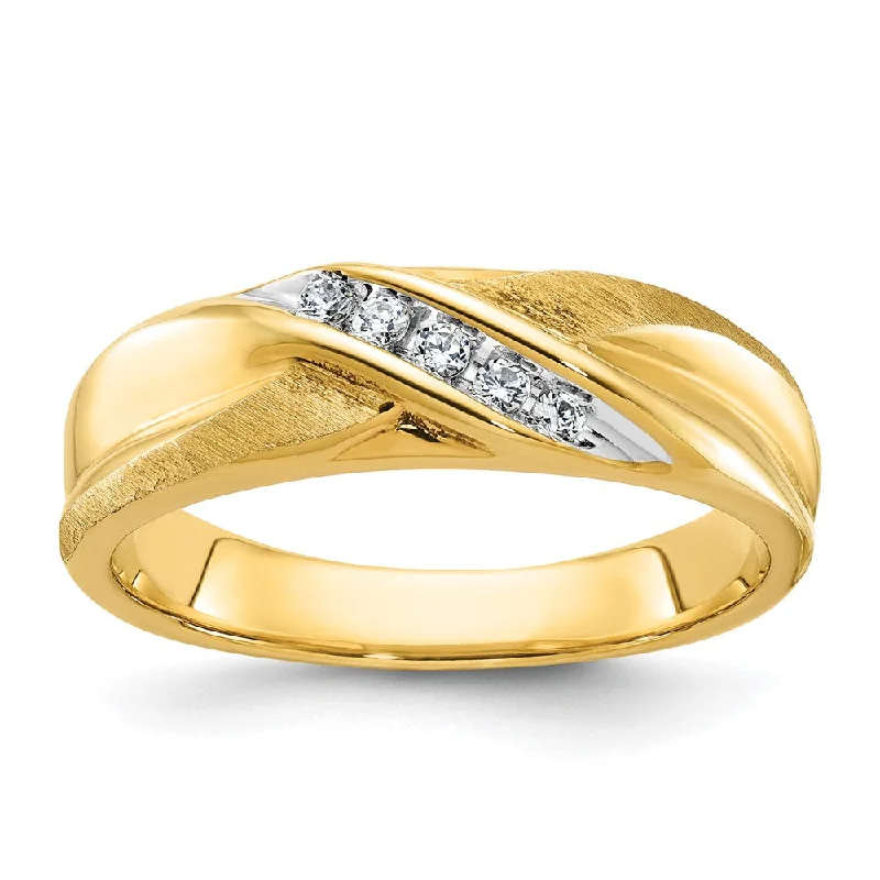 Men's 6.5mm 14K Yellow Gold & Rhodium 1/10 Ctw Diamond Tapered Band